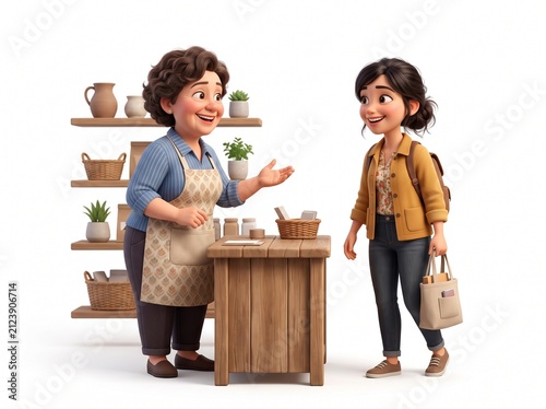 Friendly shopkeeper interacting with a customer in a store