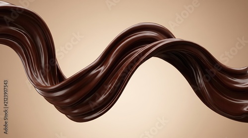 Flowing Brown Chocolate Cream Splash Swirl Isolated on brown Background 
