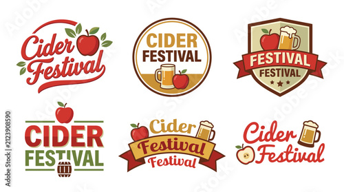 A vibrant array of logos themed around cider festivals, reflecting the joy of communal celebration and harvest time through clever designs and inviting graphics.