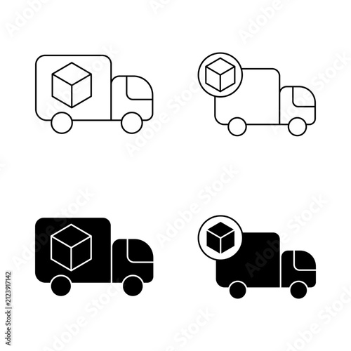 delivery truck and cargo package vector icon set