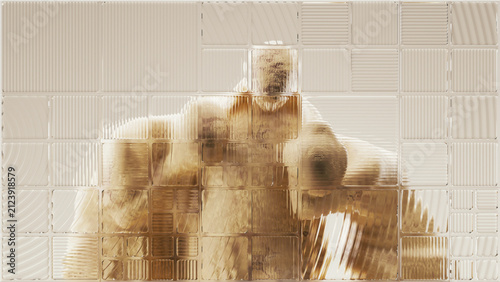Фотография Distorted silhouette of mourning people behind recursive glass 3d render