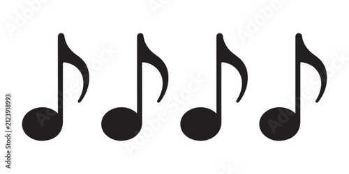 Foto Four identical eighth music note icons arranged in horizontal row for rhythmic design and audio components