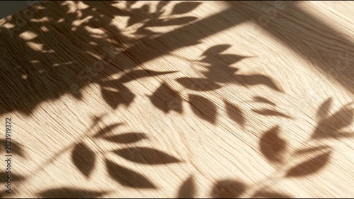 Play of Light and Botanical Shadows Dancing on a Warm Wooden Surface