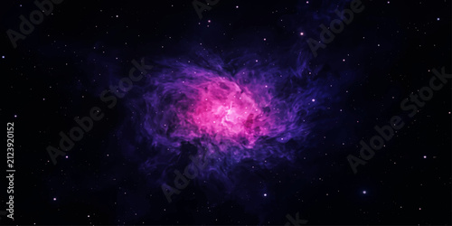 Quadro su tela A swirling nebula in deep space, bathed in vibrant hues of pink and purple, illuminating the darkness with cosmic beauty