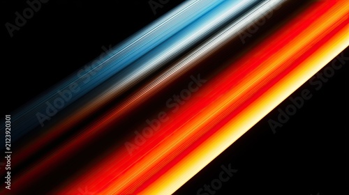 Streaks of vibrant red, orange, and blue light against a dark background