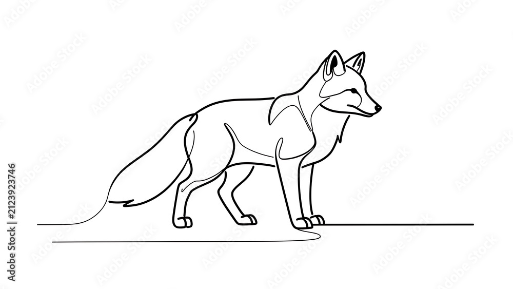 Obraz premium Minimalist fox line art illustration white background.