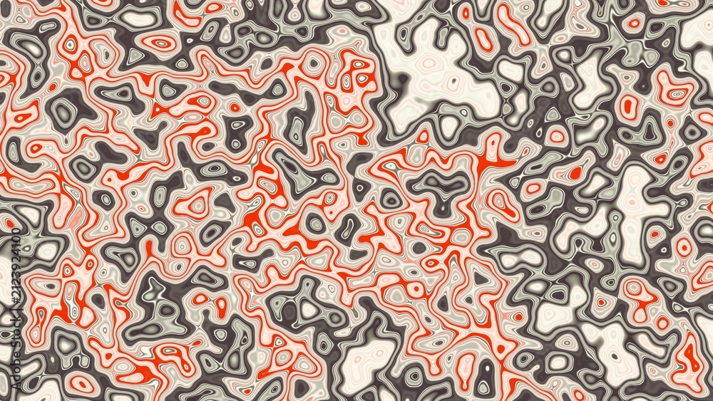 Fototapeta premium Abstract liquid marble texture in grey, white, and red. Intricate fluid waves and swirls. Perfect for organic 3D material mapping and digital backgrounds.