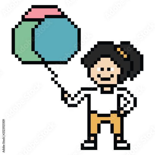 Cartoon cute of child girl haapy with colourful balloon minimalist birthday celebration party children.