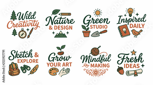 Foto A series of artful nature logos representing themes of creativity and exploration, perfect for businesses or projects centered around artistic endeavors and personal growth