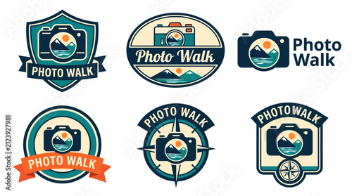 Canvastavla A set of creative logo designs representing ‘Photo Walk’, capturing the essence of photography and adventure through stunning visuals and engaging typography