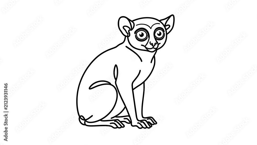 Fototapeta premium Cute cartoon lemur illustration white background.