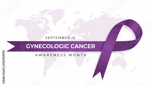 Purple ribbon symbol for gynecologic cancer awareness month in September isolated