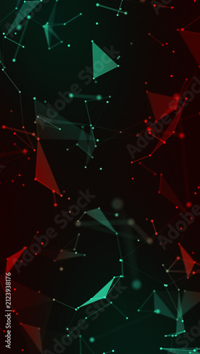 Red and Green Abstract Polygon Network , Colorful Geometric Particle Connection ,Technology & Business Videos Streams Vertical Social media background