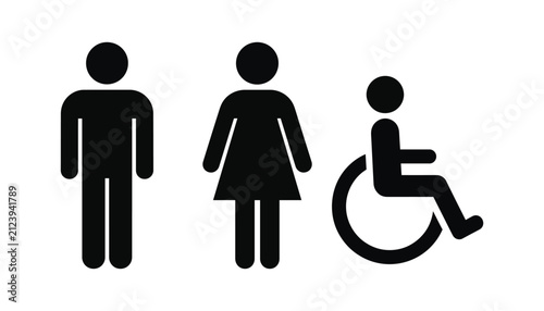 Photography Accessibility icons featuring male female and wheelchair user silhouettes on a w