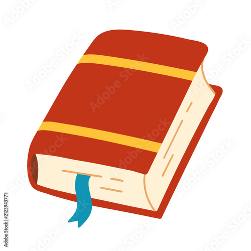 Closed red book with a blue bookmark for reading and education. Vector illustration isolated.