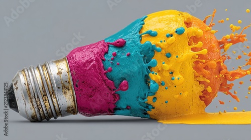 Colorful Paint Explosion from Light Bulb Creative Concept.