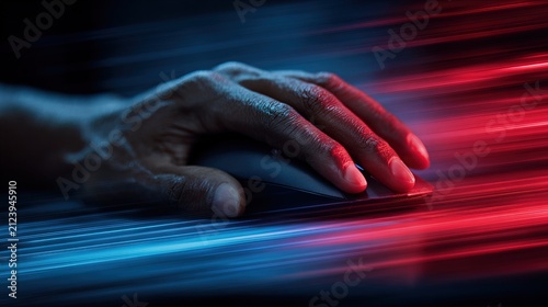 Futuristic Hand Touching Digital Data Stream.
