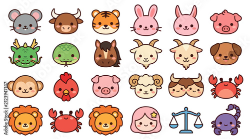 Canvas Print Cute animal zodiac and astrological symbols
