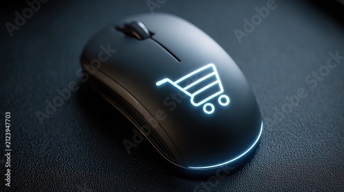 Wireless Computer Mouse with Shopping Cart Icon for E-commerce.