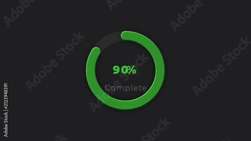 Green circular progress indicator (100%) on a black background