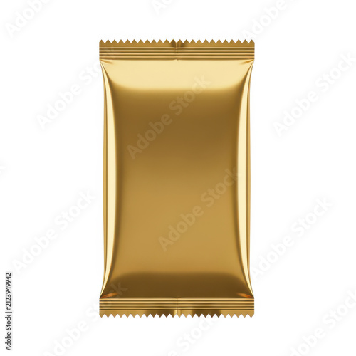 Golden foil wrapped chocolate bar isolated on white background