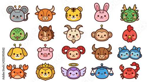 Canvas Print Cute animal zodiac icons