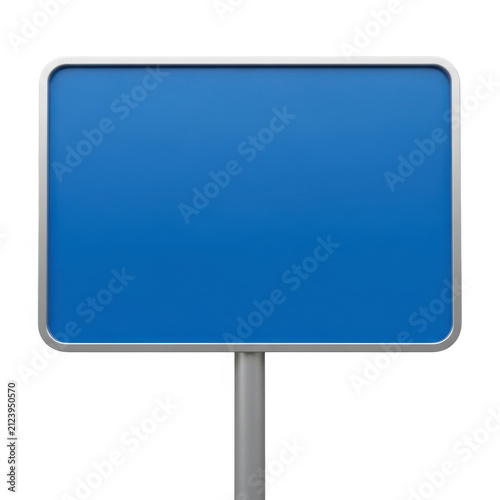 Blue road sign on a pole isolated on white background