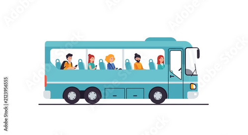 Cartoon Bus Interior with Diverse Passengers Traveling