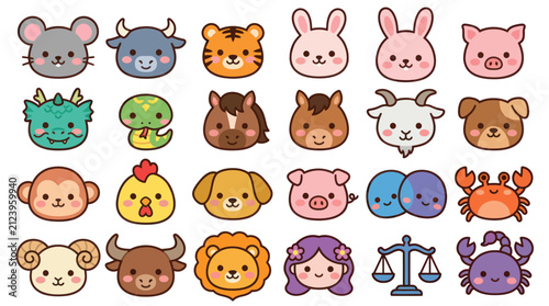 Sticker Cute animal zodiac symbols