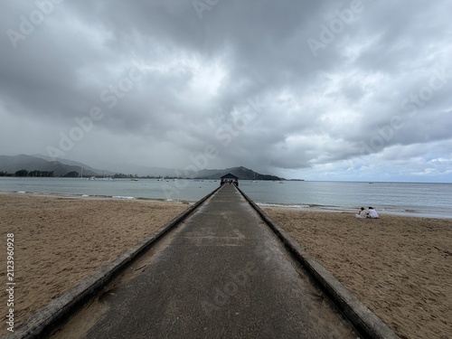 Cloudy day at the Hanalei Pier beach