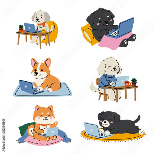 Cute Dogs Using Laptops Remote Work Collection