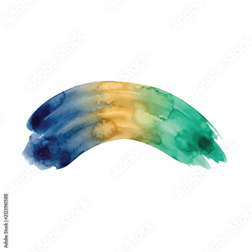 Curved Abstract Watercolor Brushstroke with Gradient Blue Yellow Green Blend Creating Artistic Flow