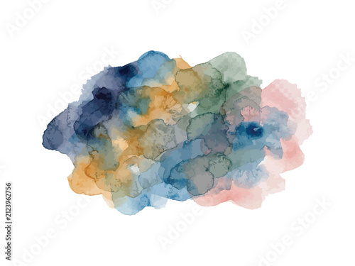 Abstract Watercolor Painting with Overlapping Blue Green Yellow Pink Patches Blended in Artistic Harmony