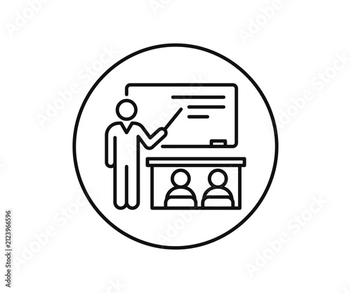 Teacher speaker presentation classroom blackboard line art icon