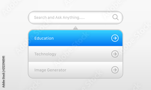 Search bar with category dropdown menu user interface design template