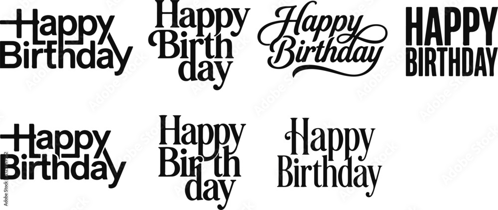Obraz premium Collection of various happy birthday typography designs featuring different creative fonts and artistic lettering styles for celebration cards