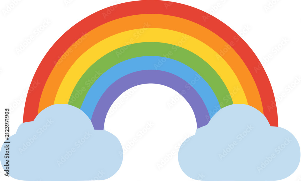 Obraz premium Vibrant Colorful Rainbow Arch with Fluffy White Clouds on White Background Illustration