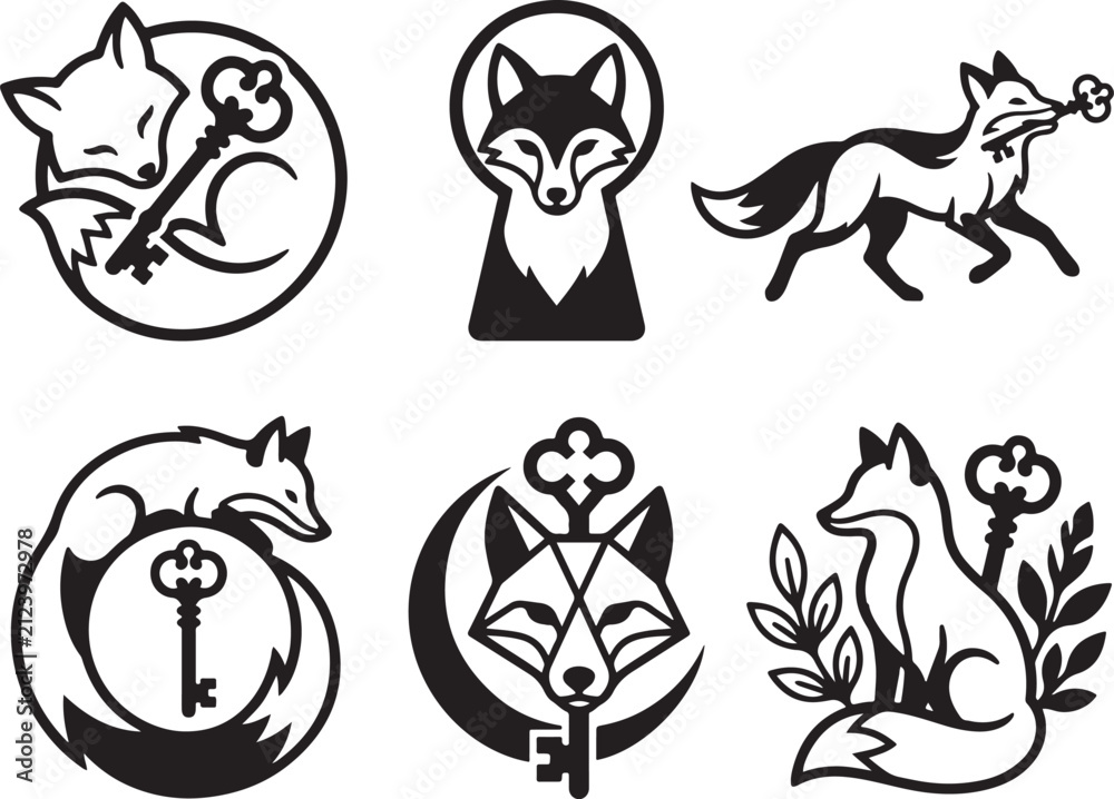 Fototapeta premium Fox Silhouette Black and White Vector Illustration Collection