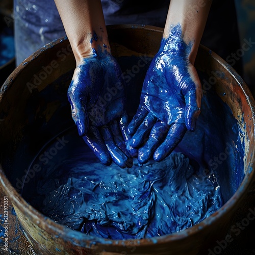 Indigo Fabric Dyeing Blue Hands Craft Process for blog post