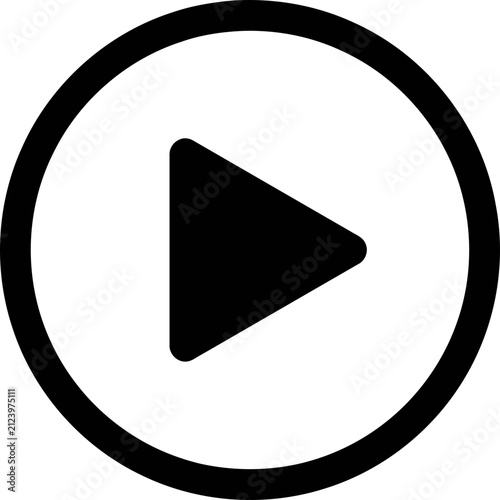 Vector icon representing a play button with a circular design, commonly used in digital media interfaces to indicate playback functions for audio and video. A minimalist play button icon in a circle. 