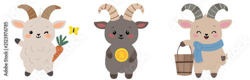 Cute Cartoon Goats Clipart Set - Kawaii Baby Animals with Props