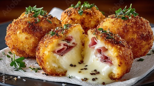 Delicious Crispy Cheese-Stuffed Meatballs with Herbs.