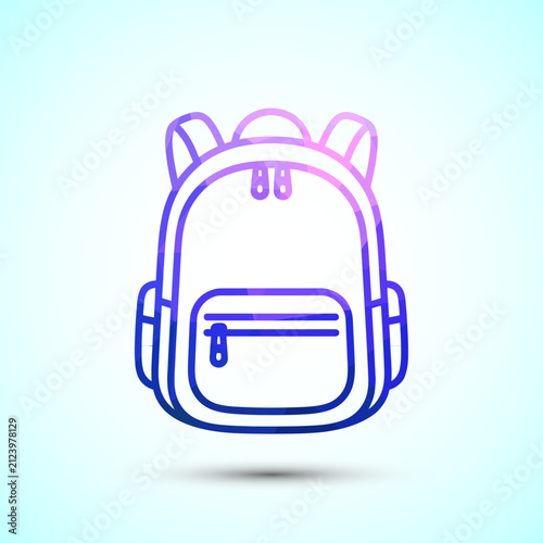 Abstract geometric mosaic art of a backpack in gradient blue and purple on white background.