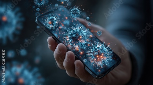 Futuristic Smartphone Display with Digital Virus Concept.