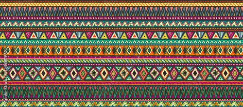  seamless pattern with black and white hand drawn triangles, ornate birds.