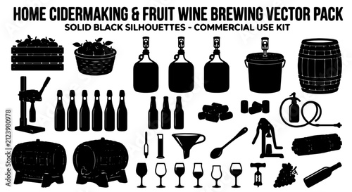 Bild auf Leinwand Home Cidermaking & Fruit Wine Brewing Vector Pack: Solid Black Silhouettes for C