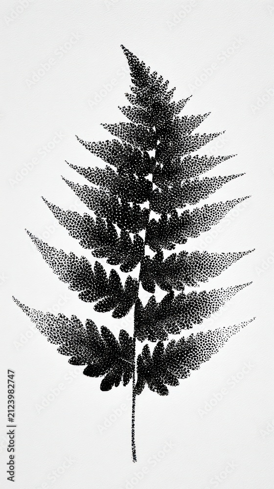 Fototapeta premium Elegant black fern on textured white background.