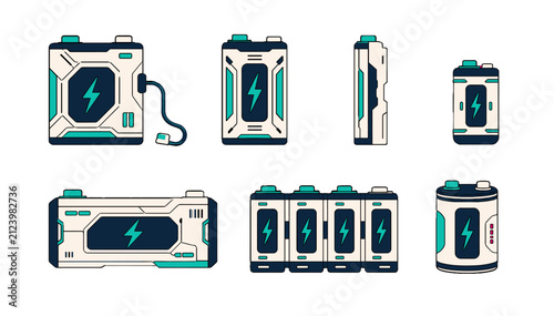 Set of rechargeable battery pack icons in flat vector style