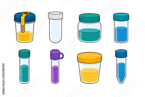 Set of laboratory sample containers and test tubes illustration
