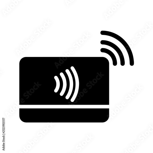 Black of a credit card with wireless signal waves, representing contactless payment technology on a white background